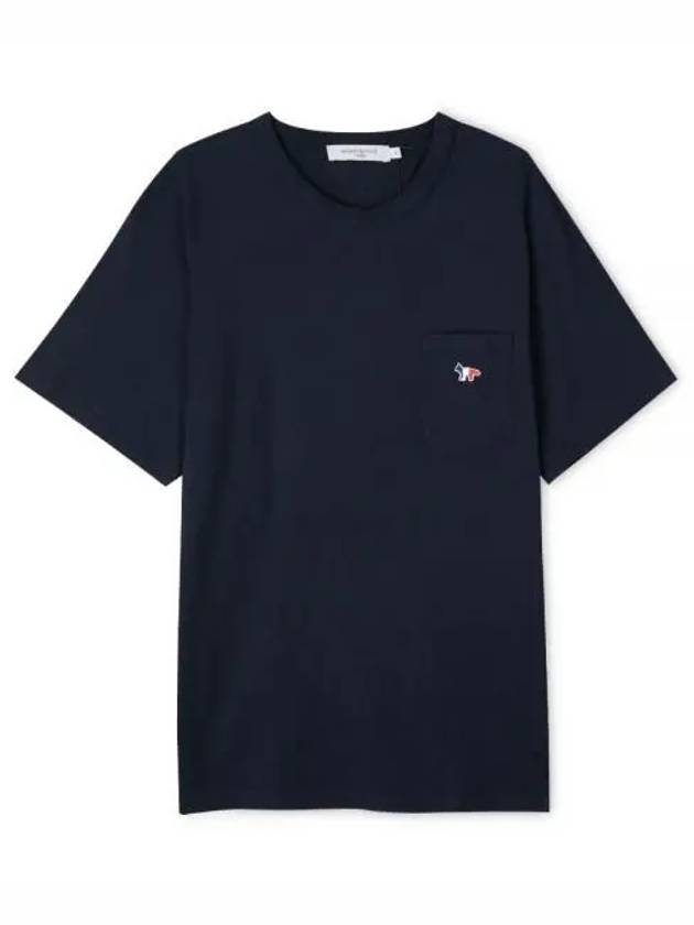 Men s Tri color Fox Patch Pocket Navy Short Sleeve Tee FM00120KJ0010 NA 1157316 - MAISON KITSUNE - BALAAN 1