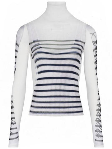 Jean Paul Gaultier Spandex And Mesh Longsleeve Top Printed "Feathers Mariniere" Clothing - JEAN PAUL GAULTIER - BALAAN 1