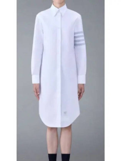 Diagonal 4-Bar Cotton Shirt Midi Dress White - THOM BROWNE - BALAAN 2