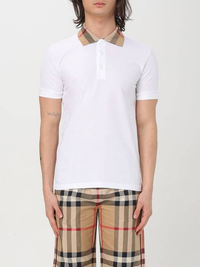 Men's Check Collar Cotton Polo Shirt White - BURBERRY - BALAAN 2