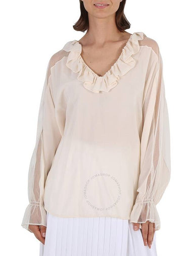 Stella McCartney Ladies Knit Tops Tops White Ruffle Top Cut Shld, Brand Size 40 (US Size 6) - STELLA MCCARTNEY - BALAAN 1