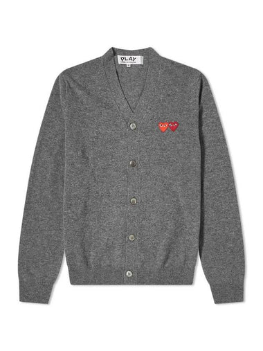 Double Heart V-neck Cardigan Grey - COMME DES GARCONS - BALAAN 1