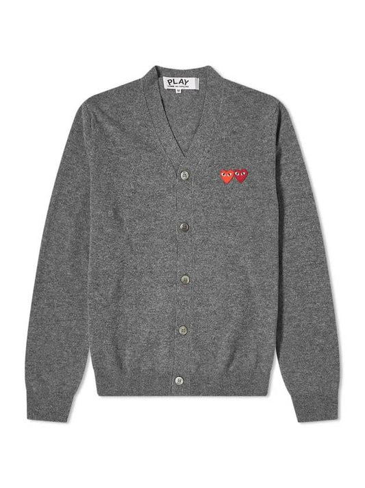 Double Heart V-neck Cardigan Grey - COMME DES GARCONS - BALAAN 1