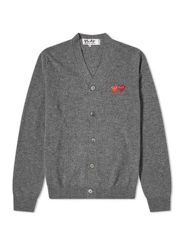 Double Heart V-neck Cardigan Grey - COMME DES GARCONS - BALAAN 1