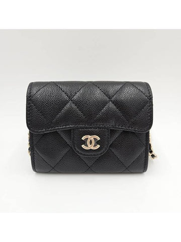 Classic Chain Card Wallet Caviar Mini Bag Black Gold AP0238 - CHANEL - BALAAN 1