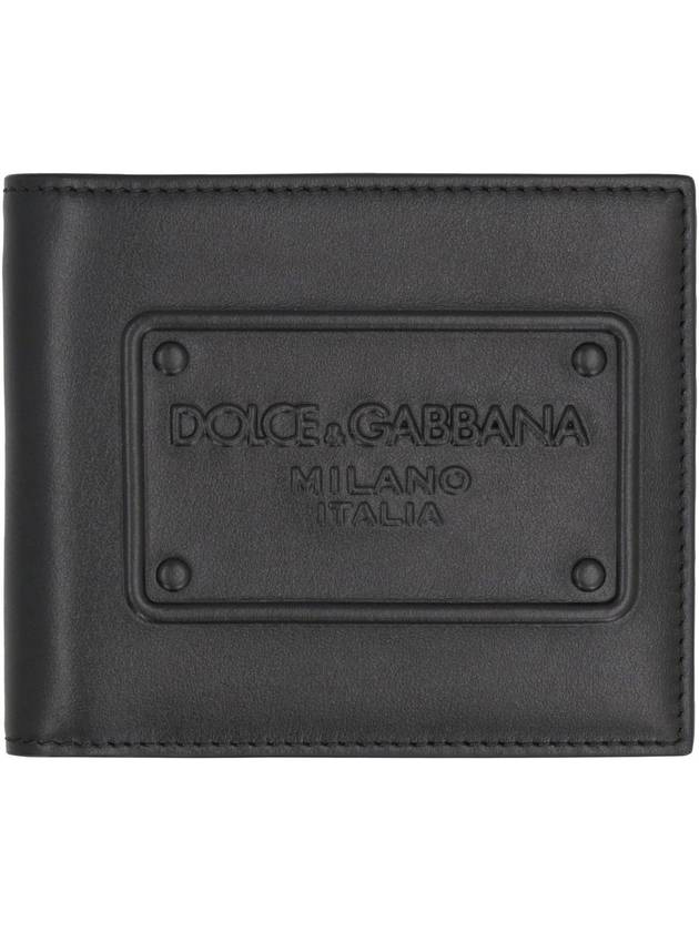 Logo Leather Half Wallet Black - DOLCE&GABBANA - BALAAN 3