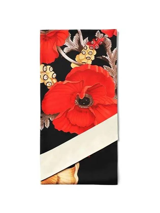 Poppies Print Silk Scarf Black - SALVATORE FERRAGAMO - BALAAN 3