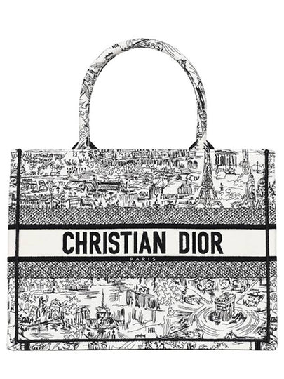 Medium Paris All-Over Embroidery Book Tote Bag White - DIOR - BALAAN 2