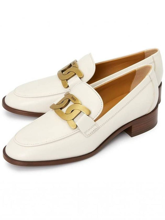 Women's Gold Logo Chain Leather Loafers White - TOD'S - BALAAN 2