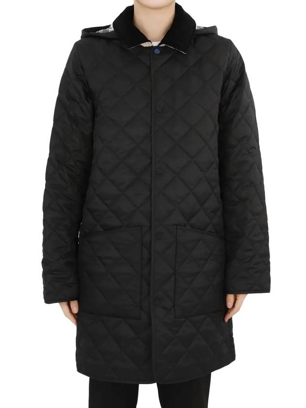 Kids Corduroy Collar Diamond Hooded Quilted Jacket Black - BURBERRY - BALAAN 4