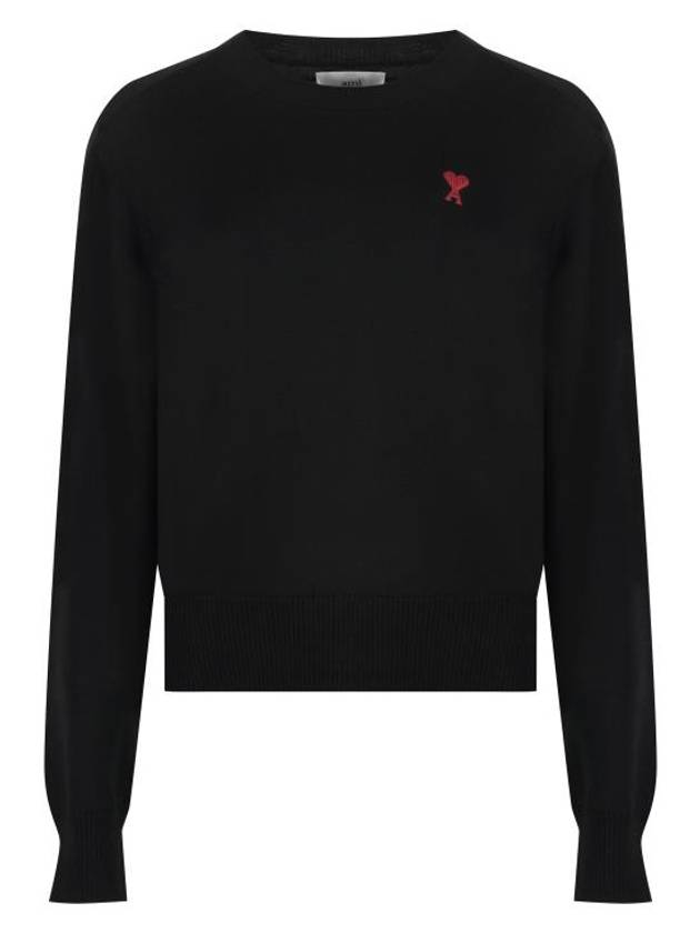 Heart Logo Crew Neck Merino Wool Knit Top Black - AMI - BALAAN 2