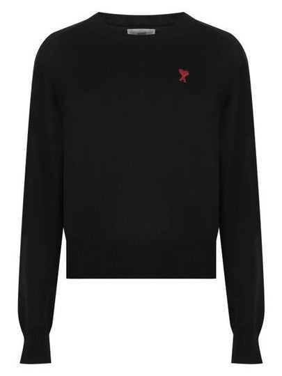 Heart Logo Crew Neck Merino Wool Knit Top Black - AMI - BALAAN 2