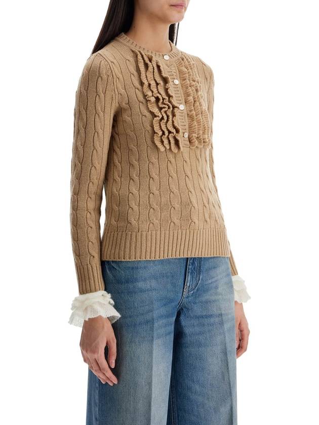 beige and ivory cable knit crew neck sweater - VALENTINO - BALAAN 2