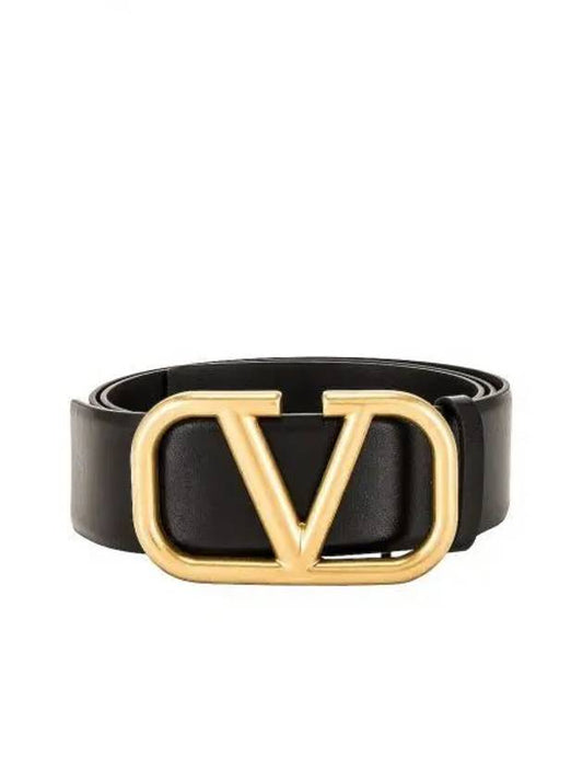 Signature V Logo Leather Belt Black - VALENTINO - BALAAN 2