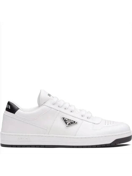 Downtown Triagle Logo Leather Low Top Sneakers White - PRADA - BALAAN 2