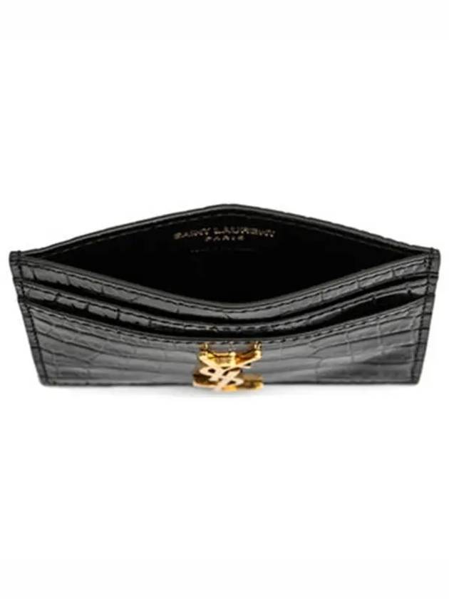 Cassandre Crocodile Embossed Leather Card Wallet Black - SAINT LAURENT - BALAAN 4