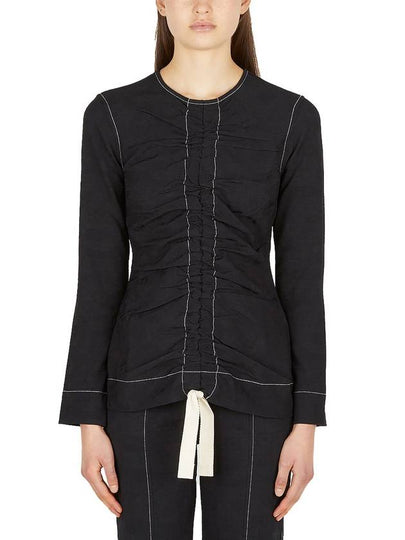 Jacquard Ruched Long Sleeve T-Shirt Black - GANNI - BALAAN 2