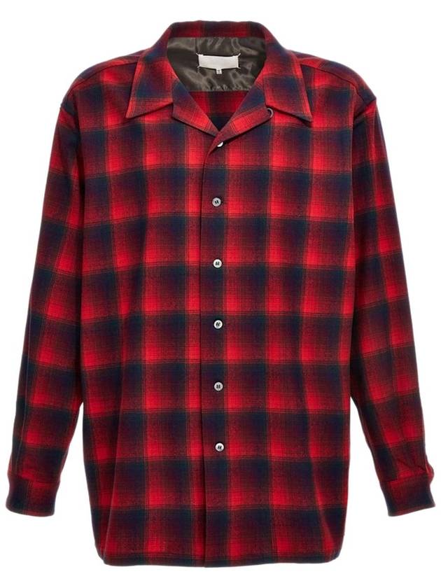 Logo Patch Check Wool Long Sleeve Shirt Black Red - MAISON MARGIELA - BALAAN 2