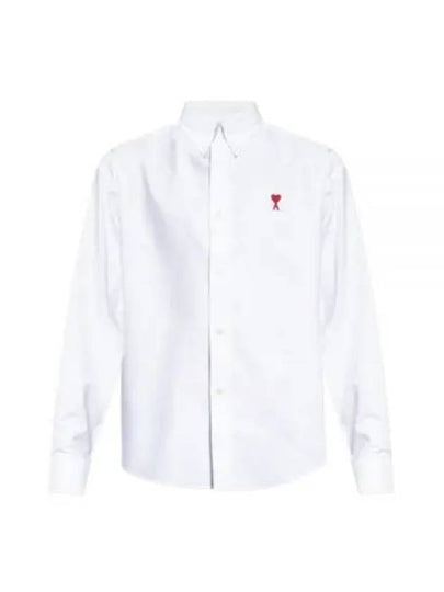 Button Down Boxy Fit Oxford Long Sleeve Shirt Natural White - AMI - BALAAN 2