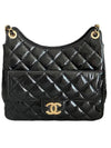 Hobo Handbag Shiny Crumpled Calfskin Gold Black - CHANEL - BALAAN 1