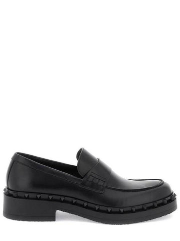 Rockstud Leather Loafers Black - VALENTINO - BALAAN 1