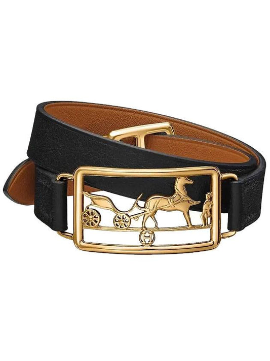 Khaleche Double Tour Gold Bracelet Noir - HERMES - BALAAN.