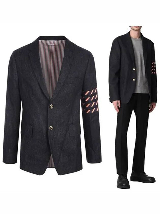 diagonal stripe classic single wool jacket navy - THOM BROWNE - BALAAN.