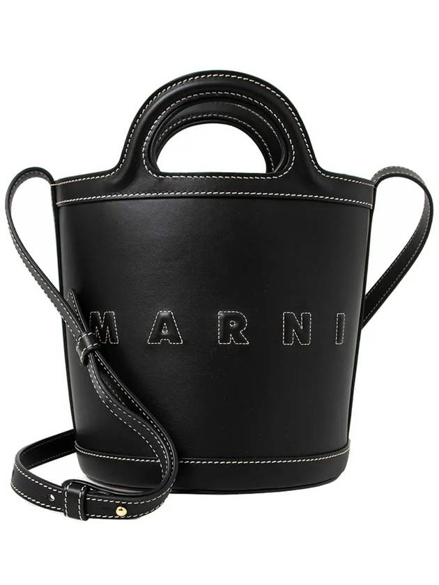 Tropicalia Leather Small Bucket Bag Black - MARNI - BALAAN 3