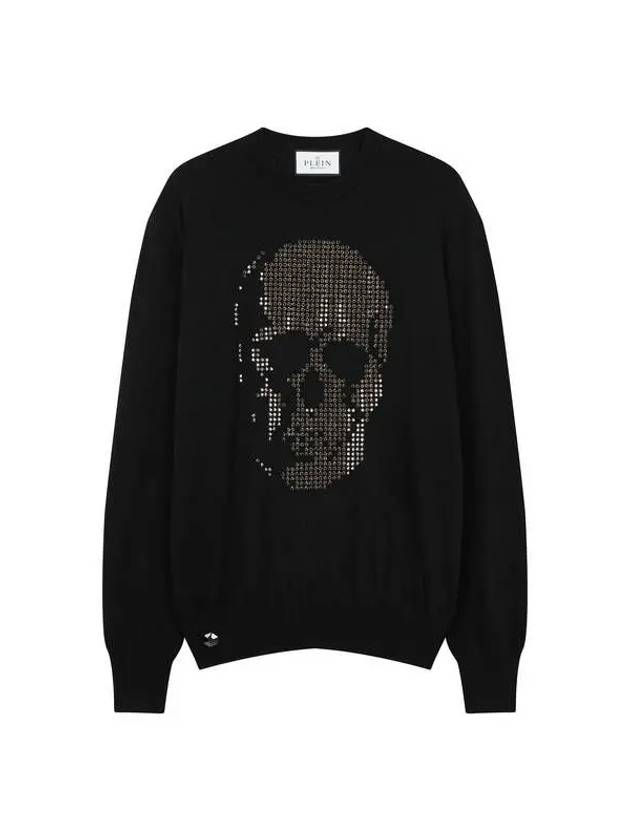 Women's Crystal Skull Crew Neck Knit Black 270089 - PHILIPP PLEIN - BALAAN 1