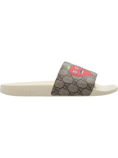 Strawberry Logo Slippers Beige - GUCCI - BALAAN 1