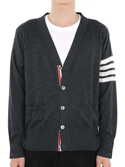 Men's Sustainable Classic Diagonal Wool Cardigan Dark Grey - THOM BROWNE - BALAAN 2