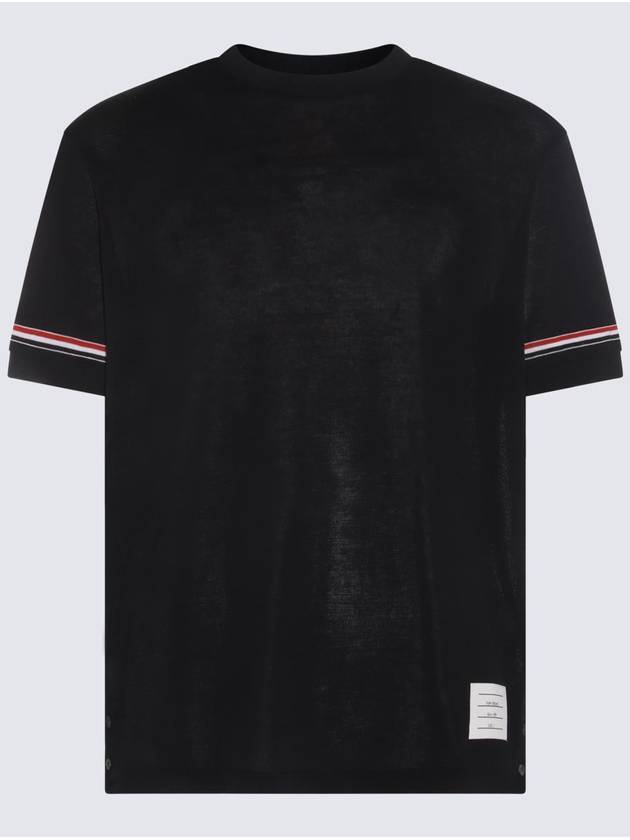 Striped Detail Crew Neck Cotton Short Sleeve T-Shirt Navy - THOM BROWNE - BALAAN 2