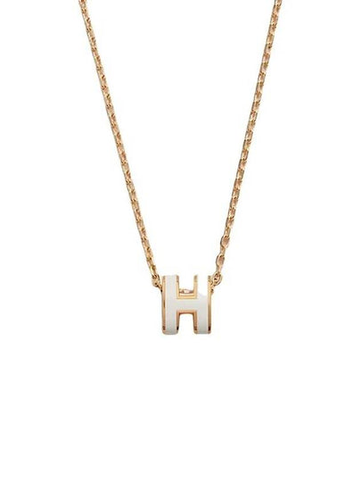 Mini Pop H Pendant Necklace Gold Blanc White - HERMES - BALAAN 2