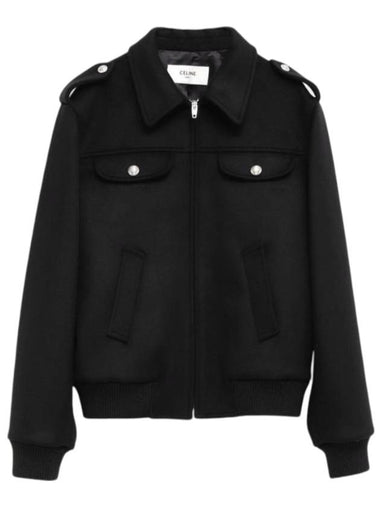 Shirt Collar Military Zip-Up Jacket Black - CELINE - BALAAN 1