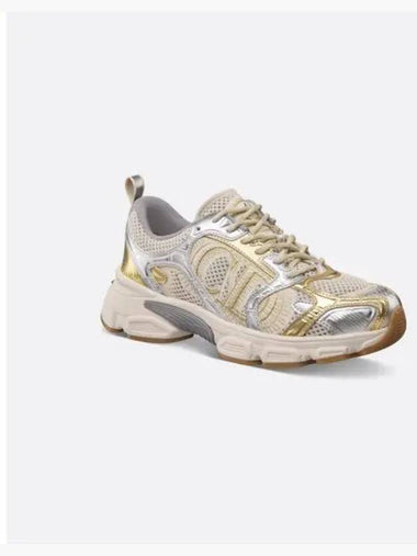 Chrono Mesh Laminated Leather Low Top Sneakers Beige Gold - DIOR - BALAAN 1