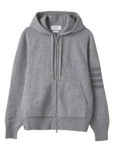 Overwashed cashmere diagonal zip up hood light gray - THOM BROWNE - BALAAN 1