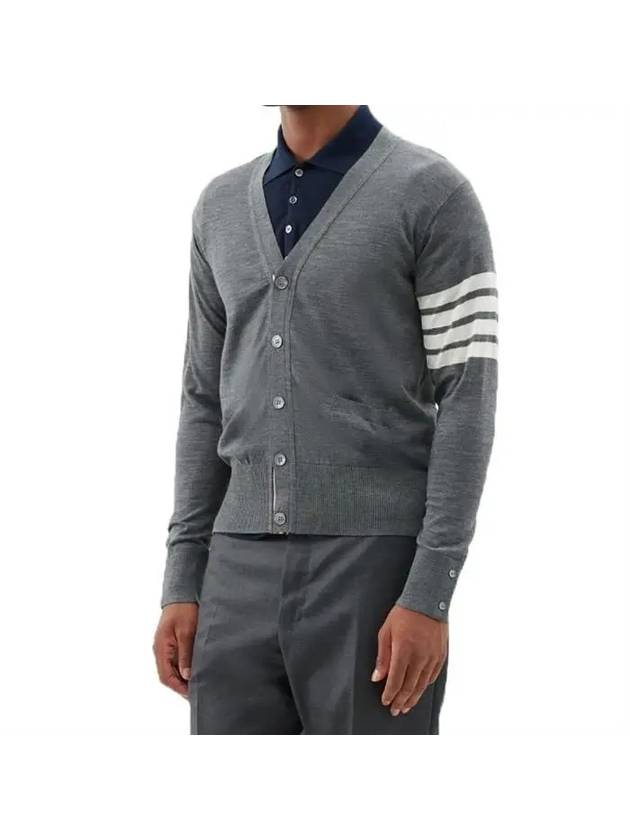 Men's Sustainable Classic Diagonal Wool Cardigan Medium Grey - THOM BROWNE - BALAAN 8