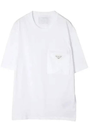 Nylon Pocket Cotton Short Sleeve T Shirt - PRADA - BALAAN 1