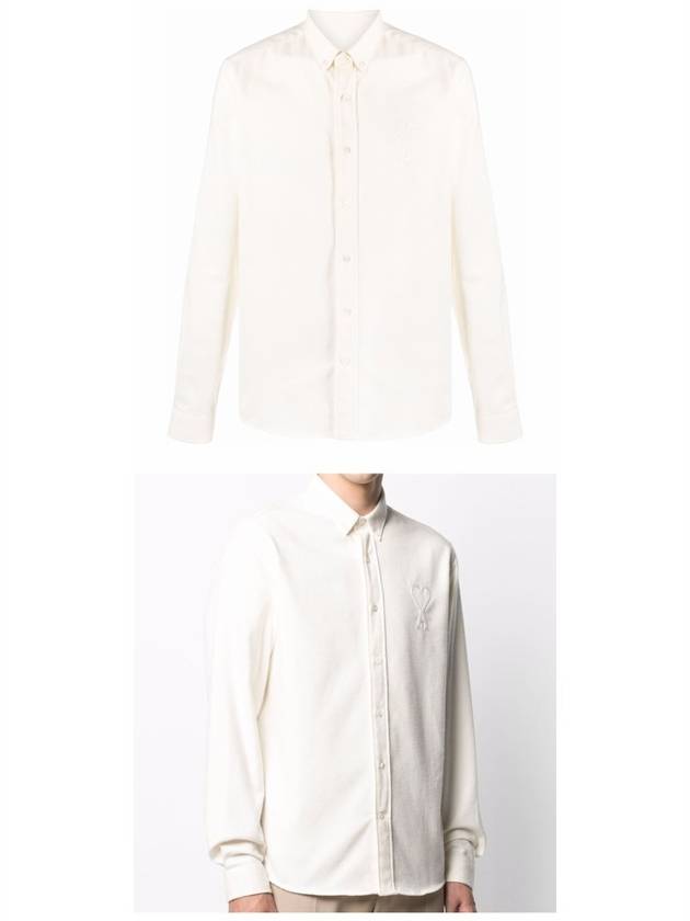 Heart Logo Patch Oxford Long Sleeve Shirt White - AMI - BALAAN 5