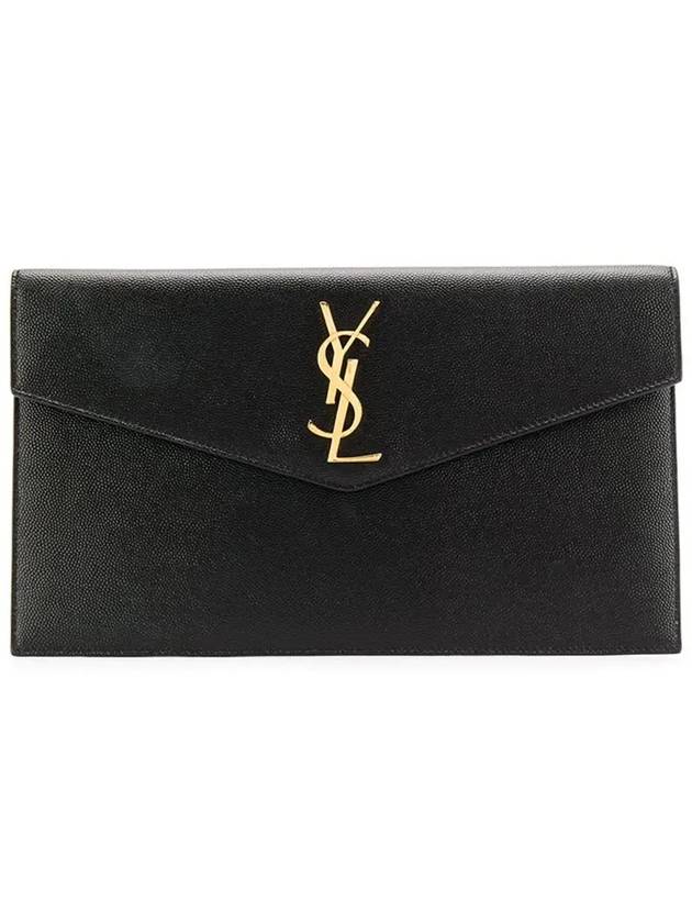 Uptown Grain de Poudre Embossed Leather Clutch Bag Black - SAINT LAURENT - BALAAN 3