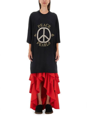 PEACE & PEARLS COTTON INTERLOCK DRESS - MOSCHINO - BALAAN 1