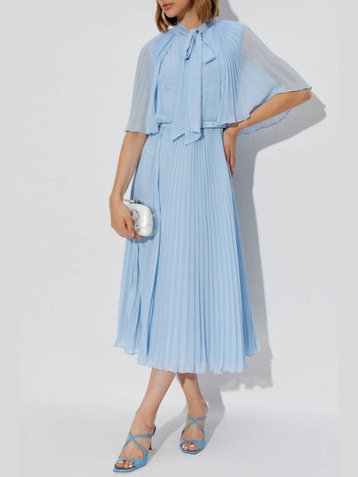 Self Portrait Pleated Dress With Bow, Women's, Light Blue - SELF PORTRAIT - BALAAN 2