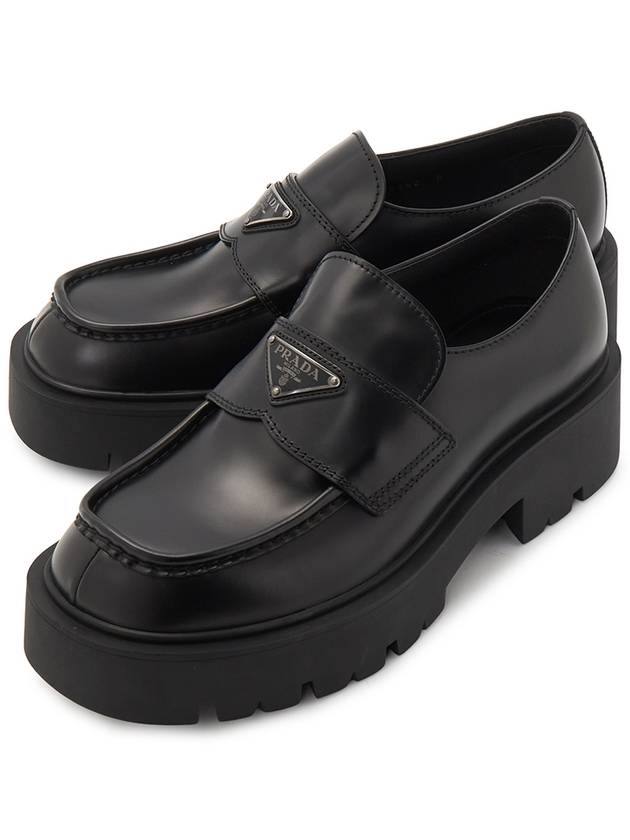 Triangle Logo Brushed Leather Loafers Black - PRADA - BALAAN 2