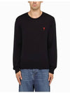 Heart Embroidered Logo Crew Neck Knit Top Black - AMI - BALAAN 3