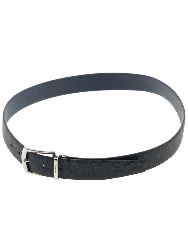 Saffiano Leather Reversible Belt Black Baltic Blue - PRADA - BALAAN 6