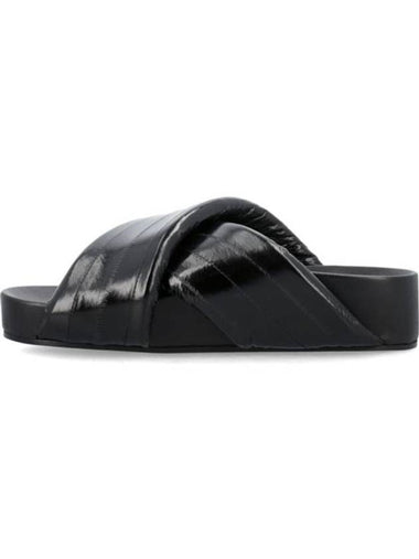 Crossover Strap Leather Slippers Black - JIL SANDER - BALAAN 1