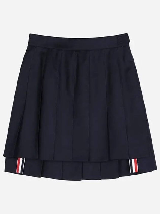 RMB Wool Mini Pleated Skirt Navy - THOM BROWNE - BALAAN 2