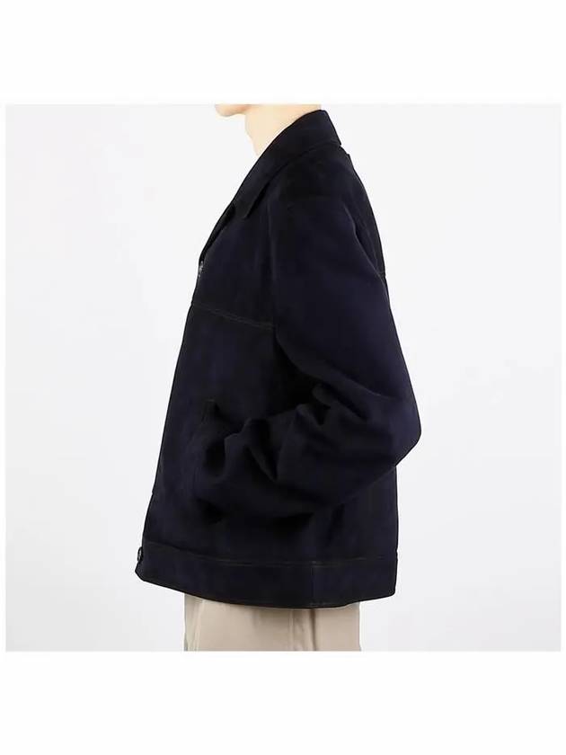 Triangle Logo Suede Jacket Navy - PRADA - BALAAN 4