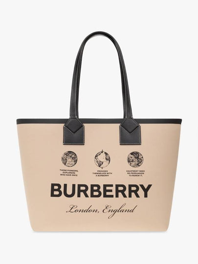 Label Print Medium London Cotton Tote Bag Beige - BURBERRY - BALAAN 2