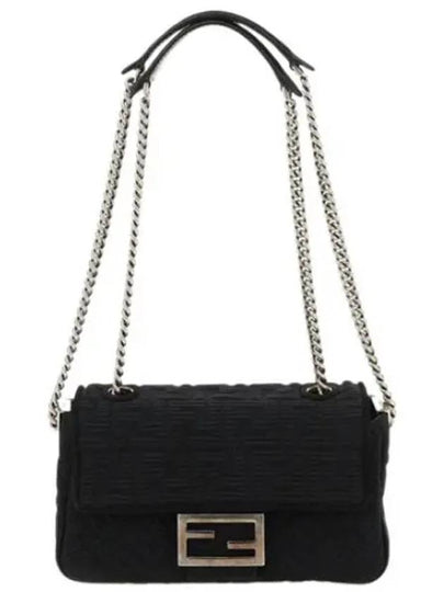 Baguette FF Fabric Chain Mini Bag Black - FENDI - BALAAN 2